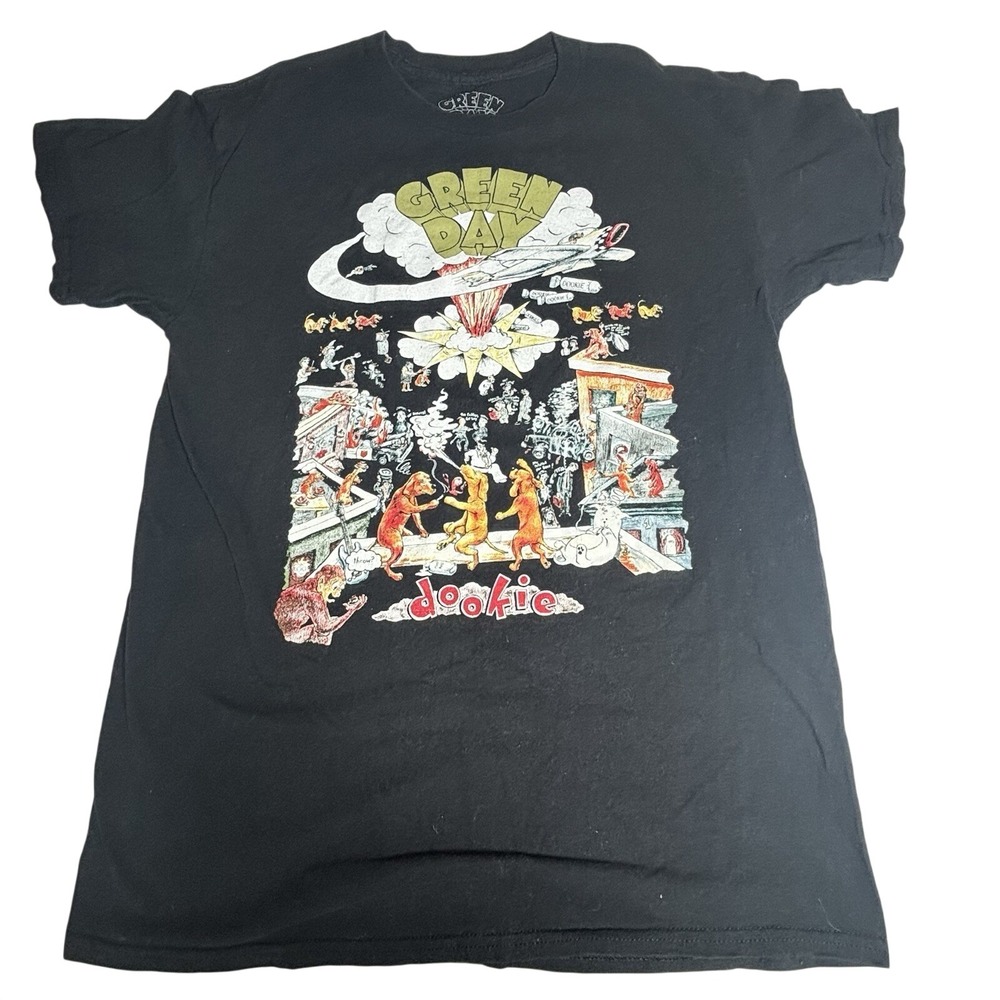 Y2K Black Green Day Dookie T-Shirt Size M Late 90s 2000s Band Punk‎ Alternative